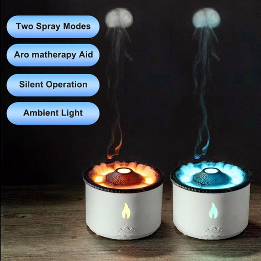 2022 New Creative Ultrasonic Essential Oil Humidifier Volcano Aromatherapy Machine Spray Jellyfish Air Flame Humidifier Diffuser