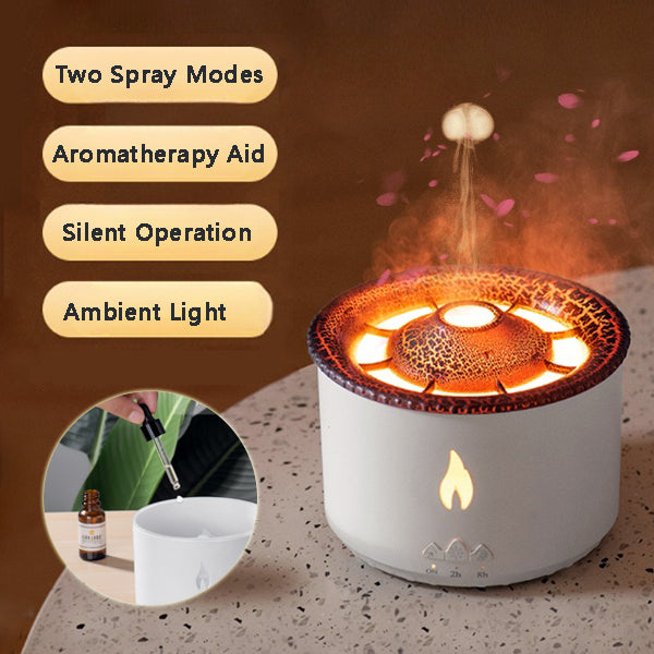 2022 New Creative Ultrasonic Essential Oil Humidifier Volcano Aromatherapy Machine Spray Jellyfish Air Flame Humidifier Diffuser