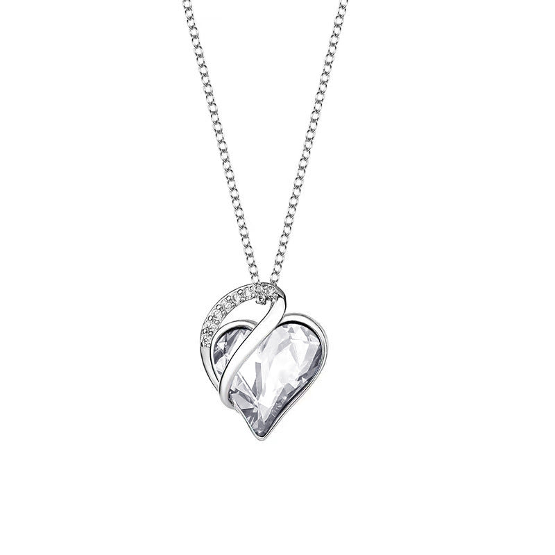 925 Sliver Heart Shaped Geometric Necklace Jewelry Women's Clavicle Chain Valentine's Day Gift